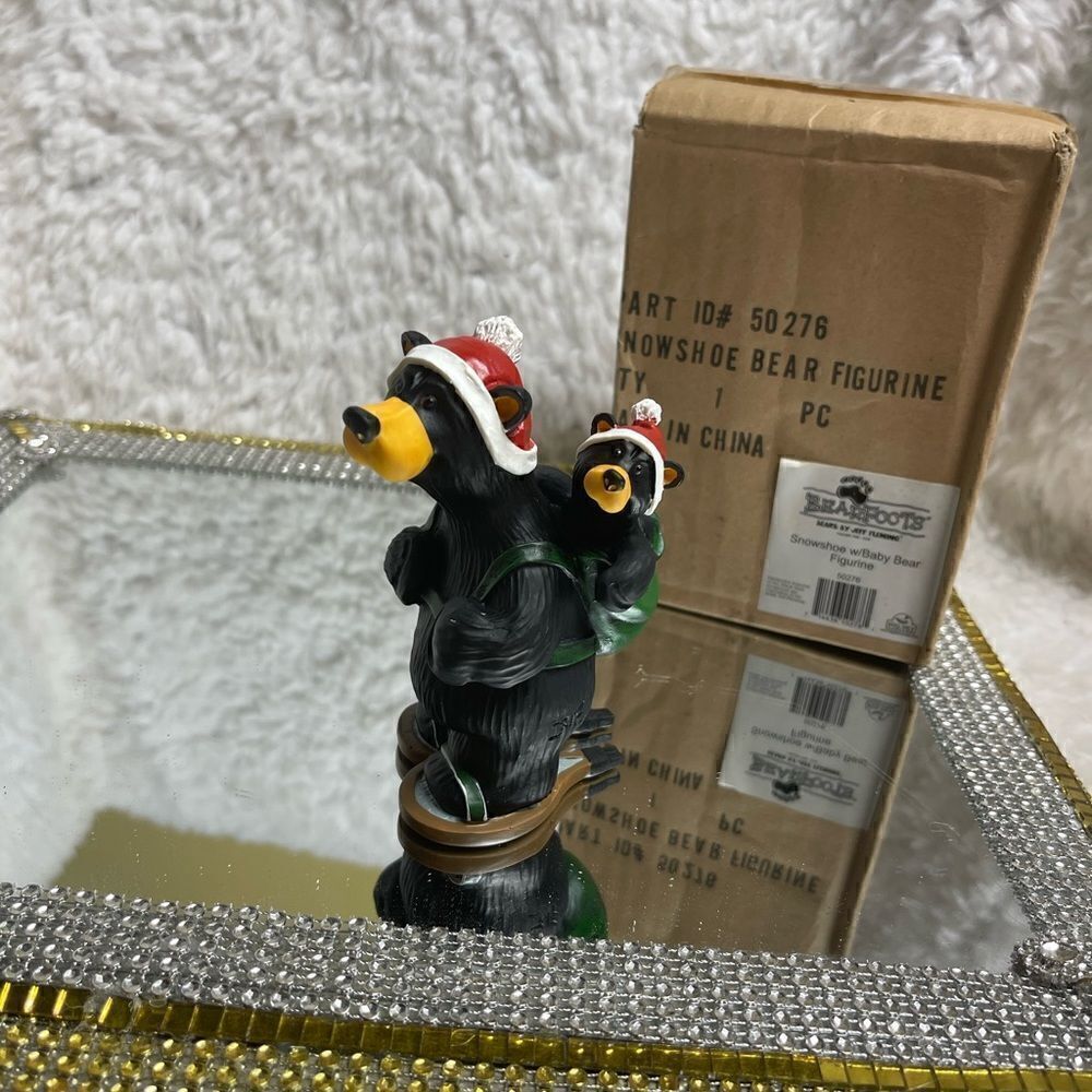 NIB BearFoots by Jeff Fleming Snowshoe with Baby Bear Figurine .